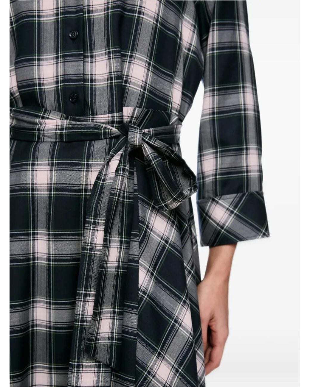 Marc Cain Black Check-Print Belted Shirt Midi Dress