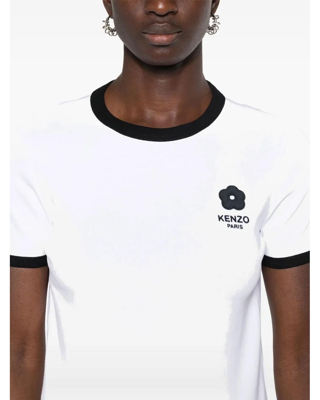 KENZO White Stretch Cotton T-Shirt With Logo Print