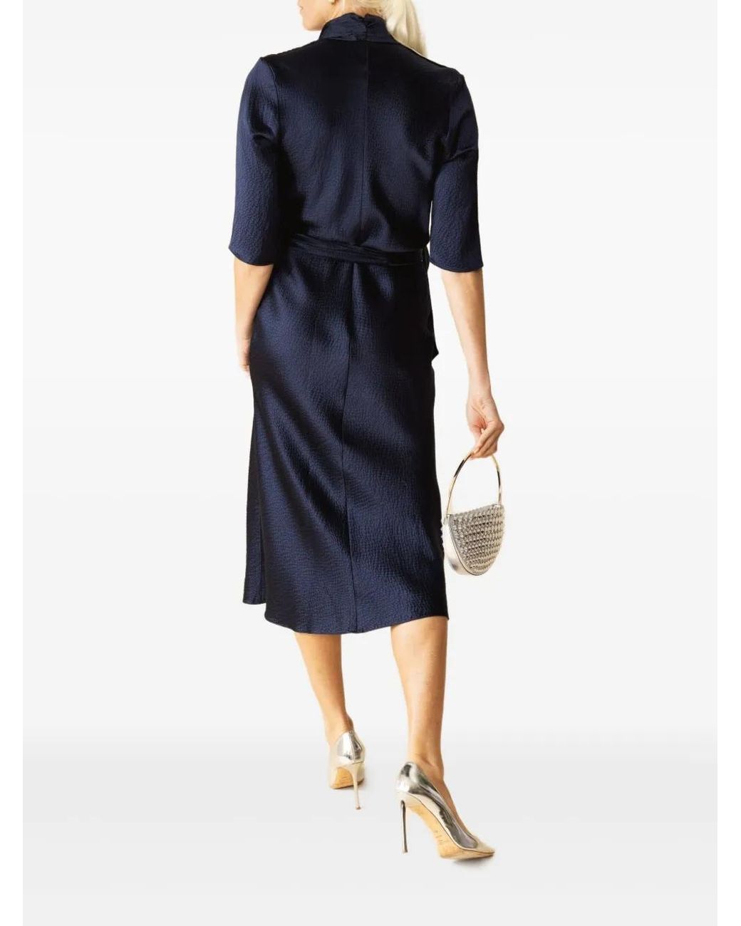 Peter Cohen Blue Wrap-Effect Midi Dress