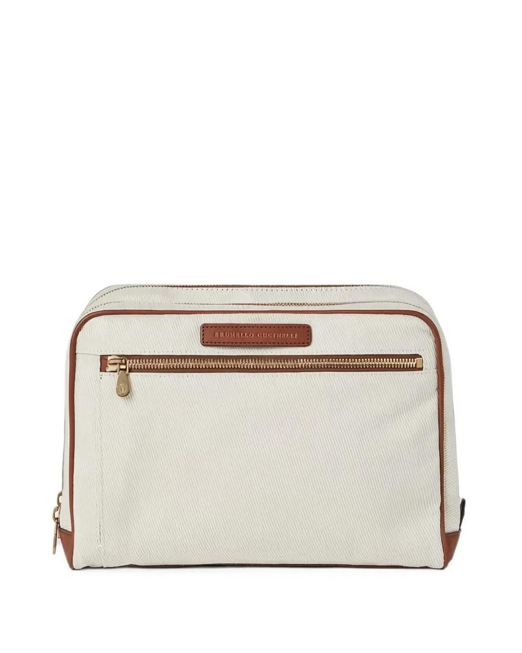 Brunello Cucinelli Natural Leather-Trim Canvas Pouch for men