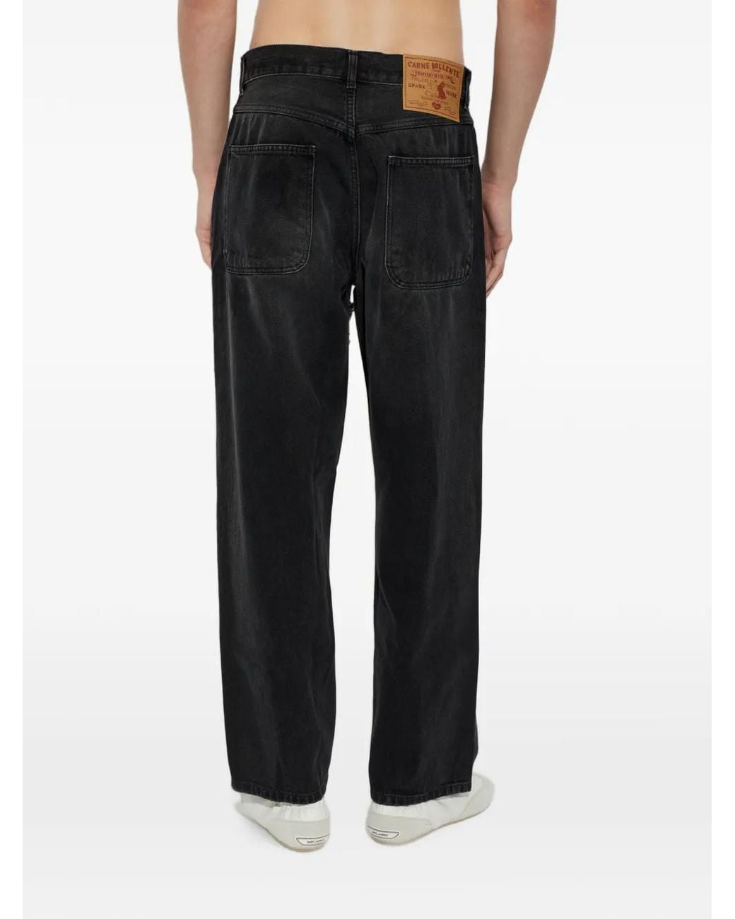 Carne Bollente Black Heart-Motif Frayed Jeans