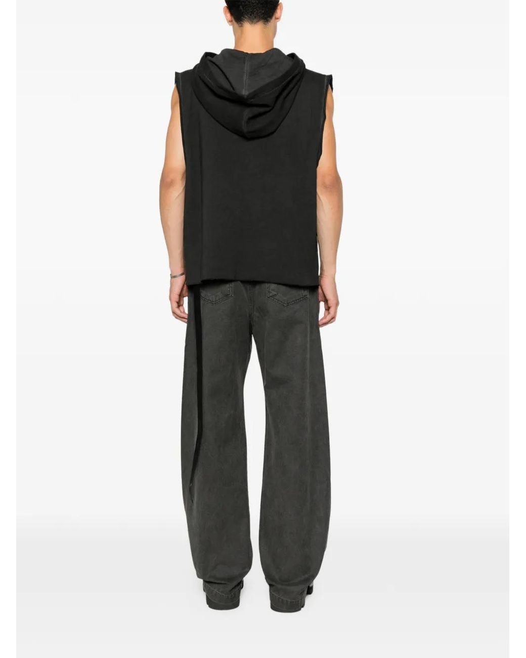 Rick Owens Black Sleeveless Raw-Cut Hoodie for men