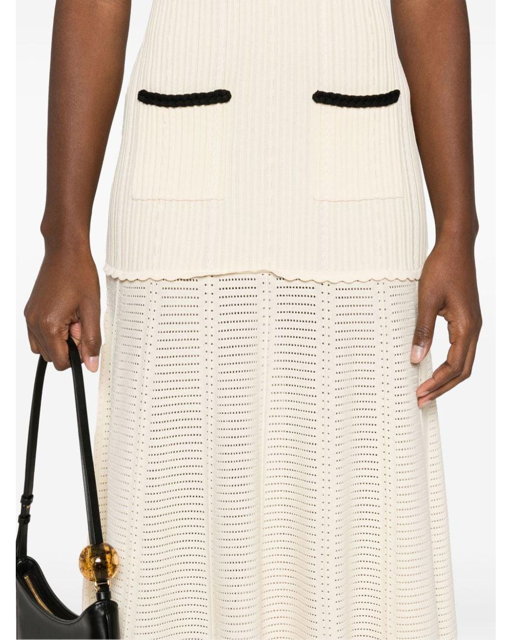 Sandro Pointelle Knit Dress in Natural | Lyst