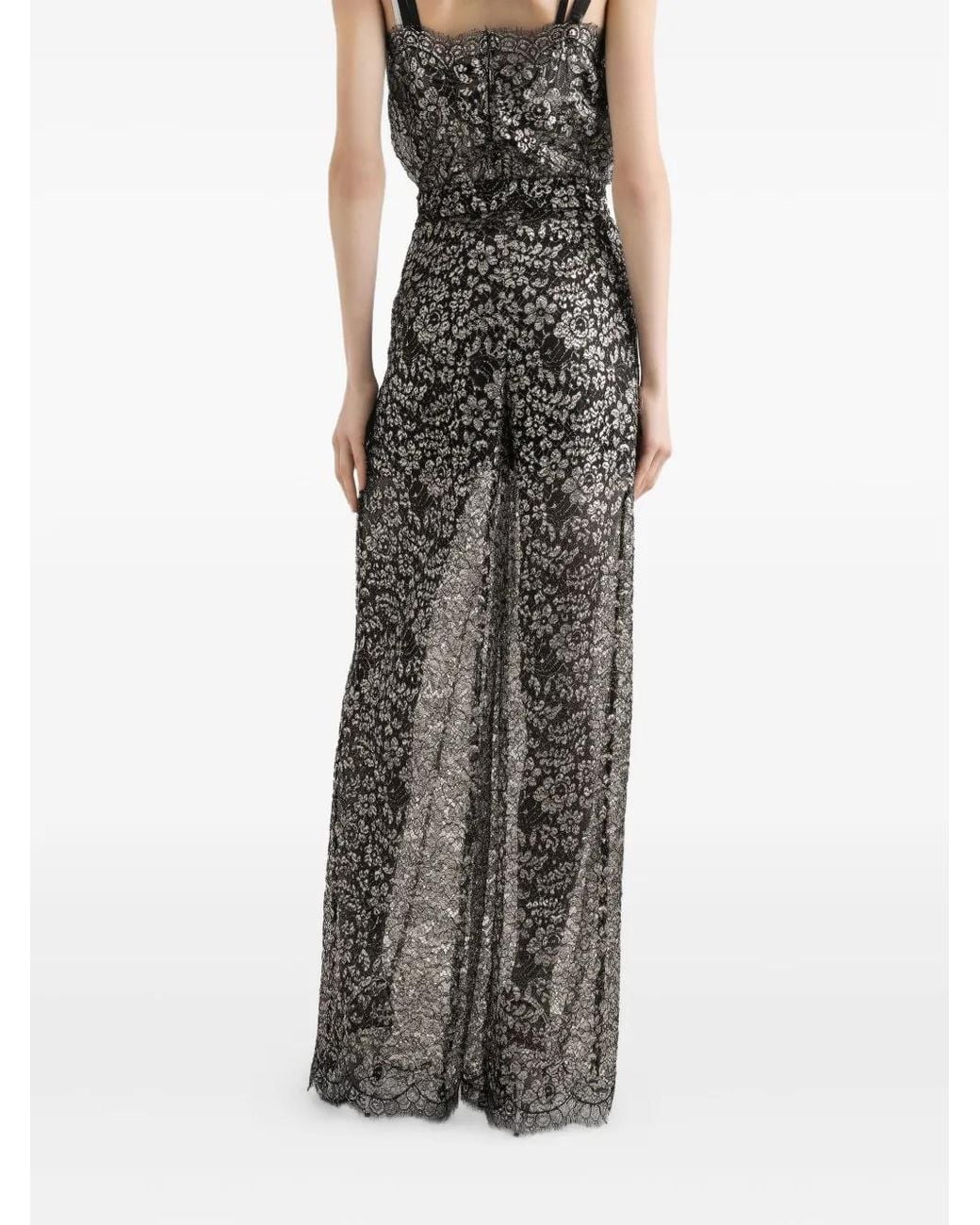 Dolce & Gabbana Gray Lamé Lace Trousers