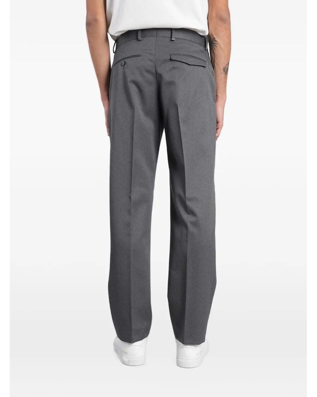 PT Torino Gray Pressed-Crease Tailored Trousers for men