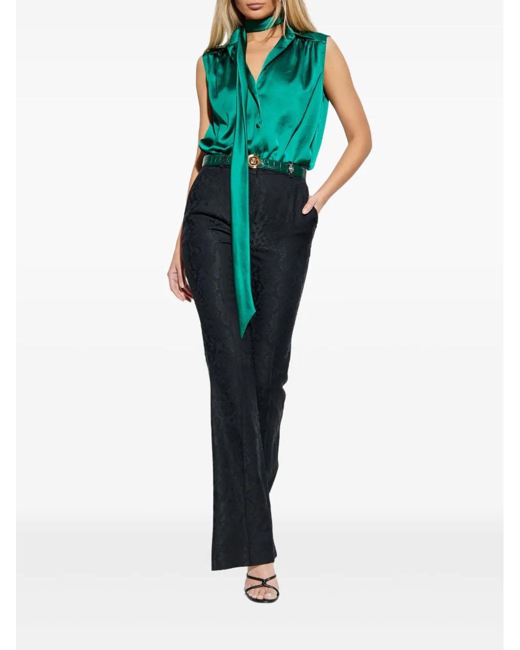 Versace Green Top With Decorative Tie