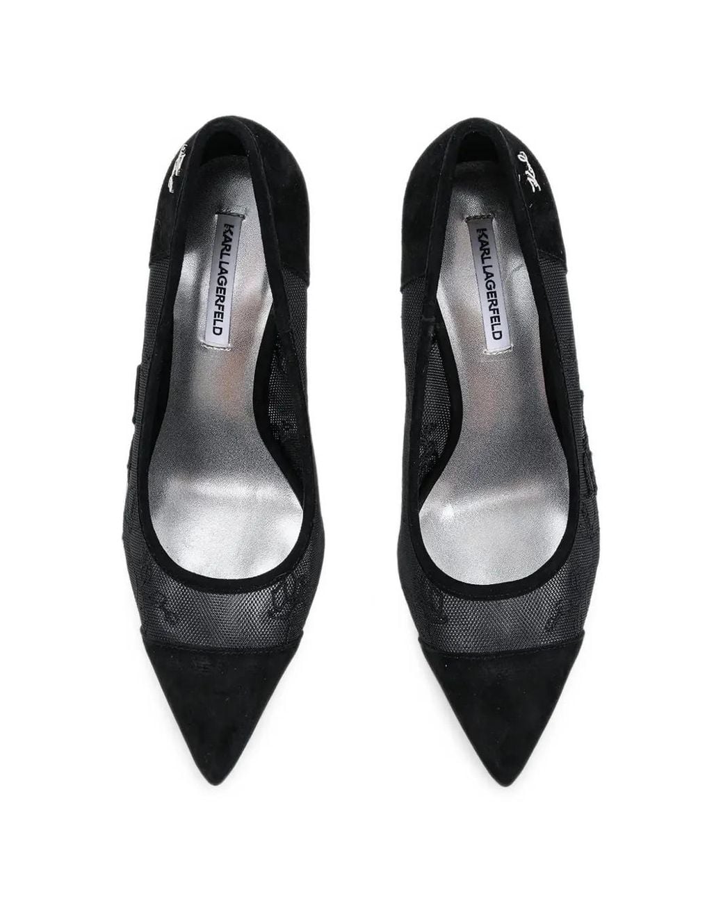 Karl Lagerfeld Black Logo-Embroidered Mesh Pumps