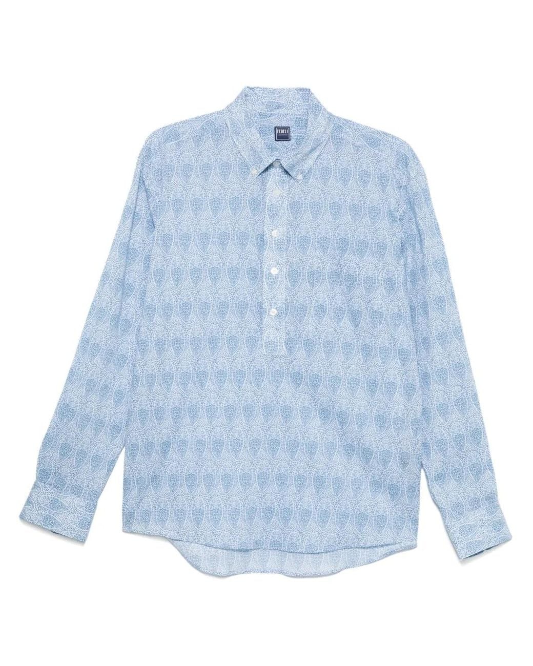Fedeli Blue Paisley-Print Shirt for men