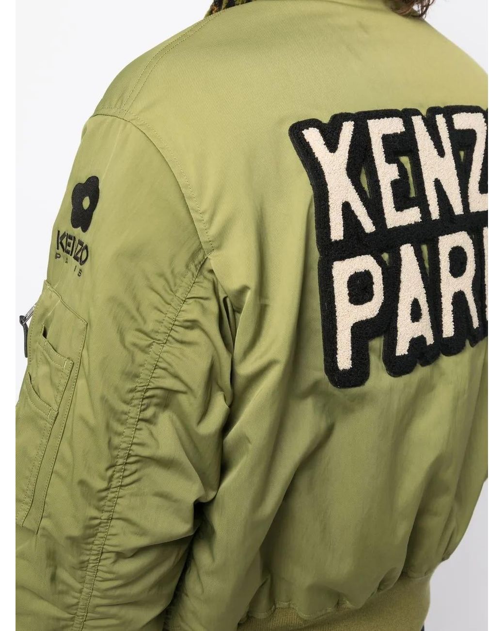 KENZO Green Boxy Bomber Jacket Khaki for men
