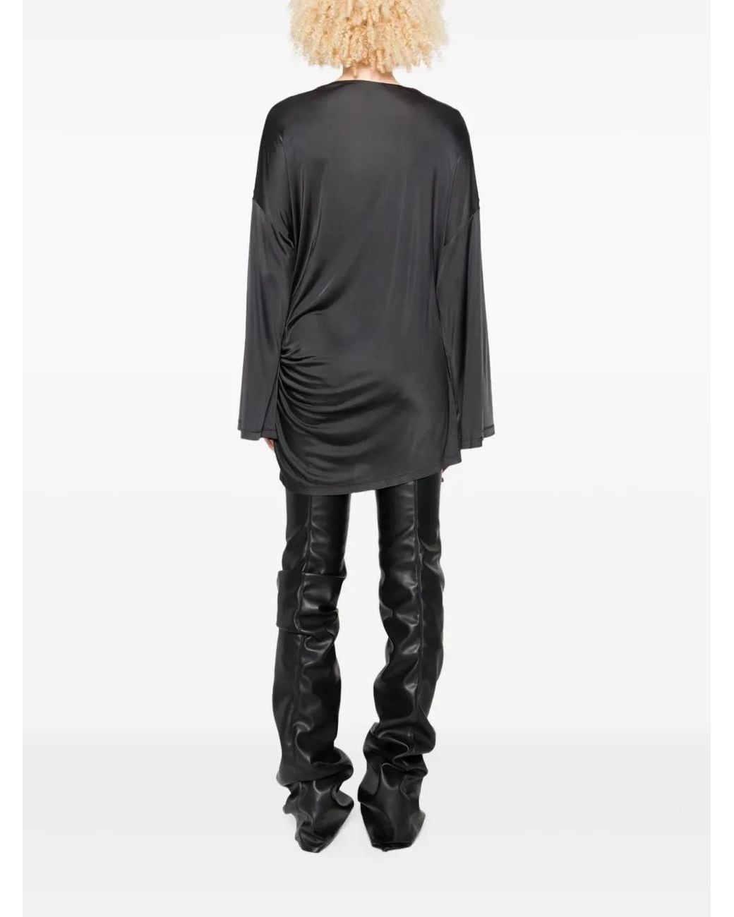 The Attico Gray Asymmetrical Dress With Draped Bell Sleeves