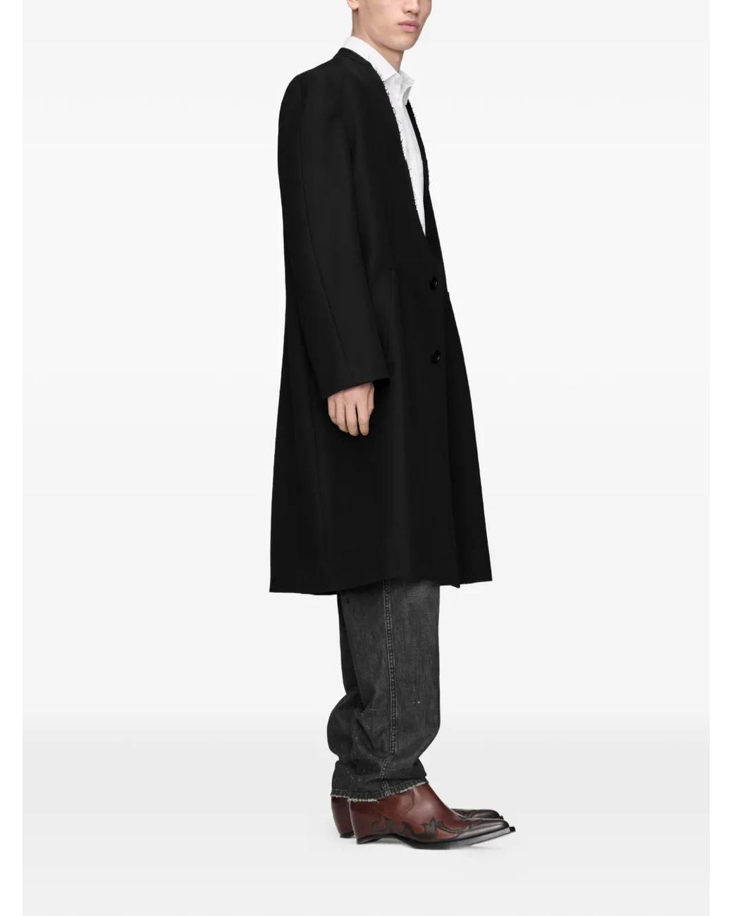Maison Margiela Black Raw-Edge Single-Breasted Coat for men