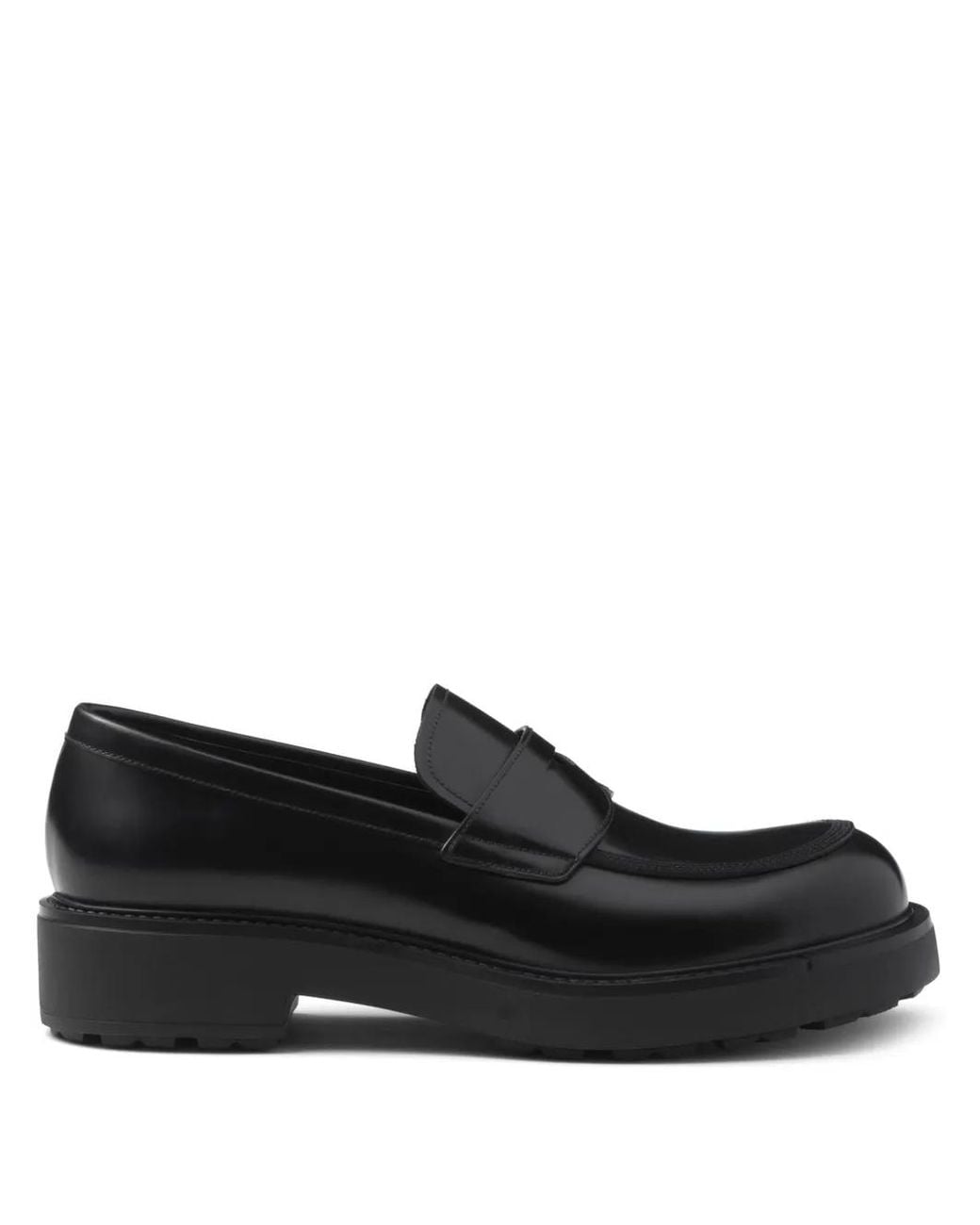 Prada Black Brushed Leather Loafers for men