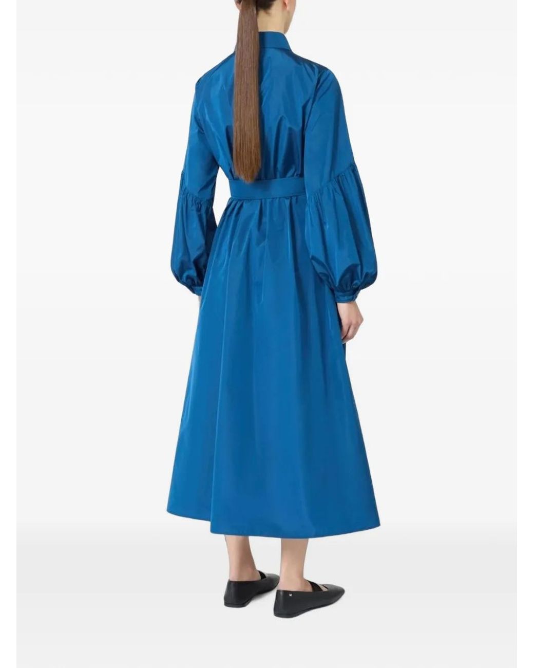 Max Mara Blue Belted Balloon-Sleeve Midi Dress