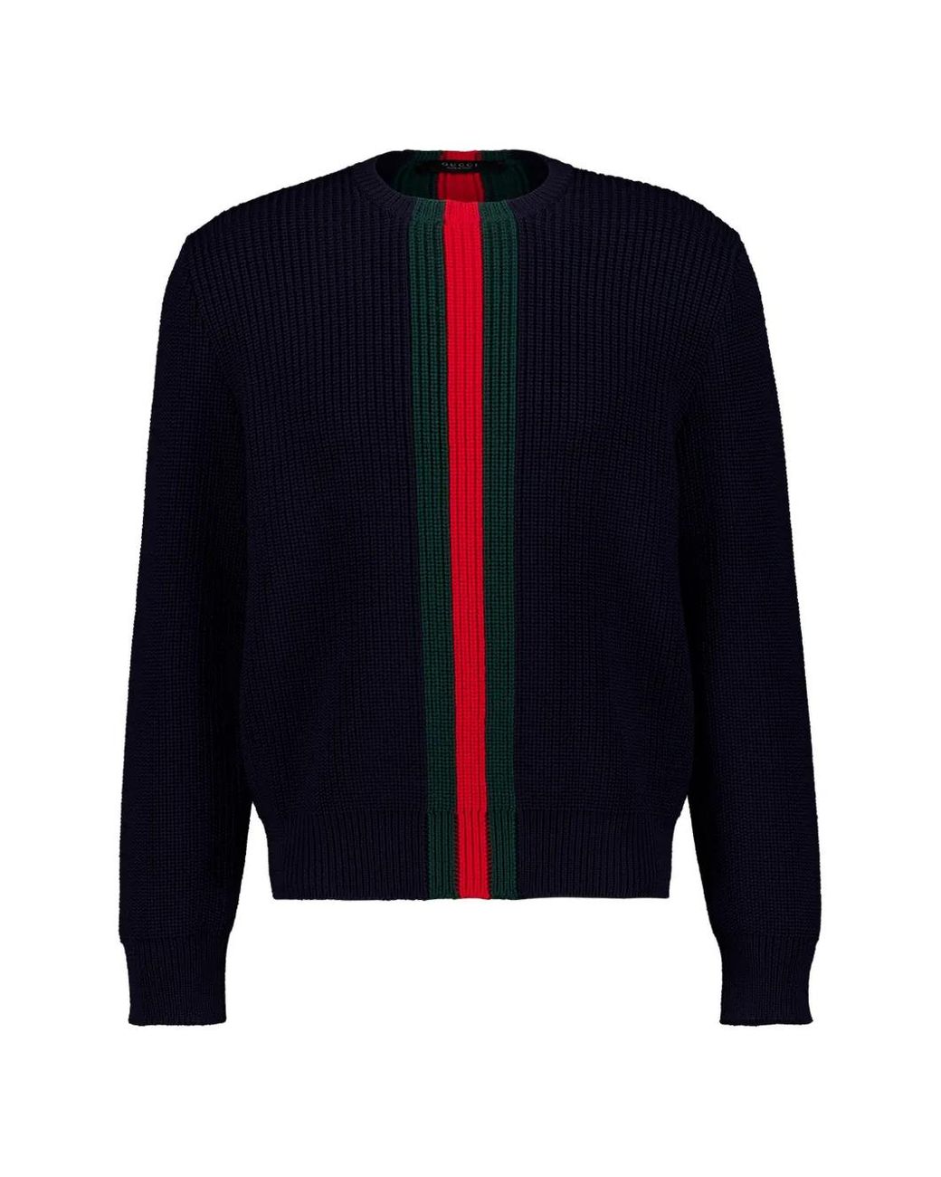 Gucci Blue Fine Rib Wool Sweater With Web for men