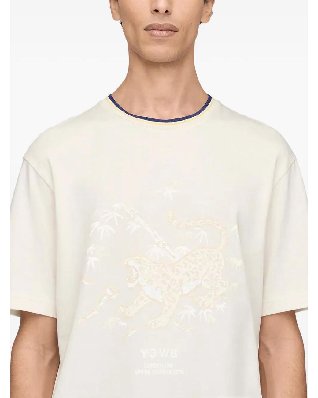 Y-3 White X Wales Bonner Tiger-Print Ringer T-Shirt for men