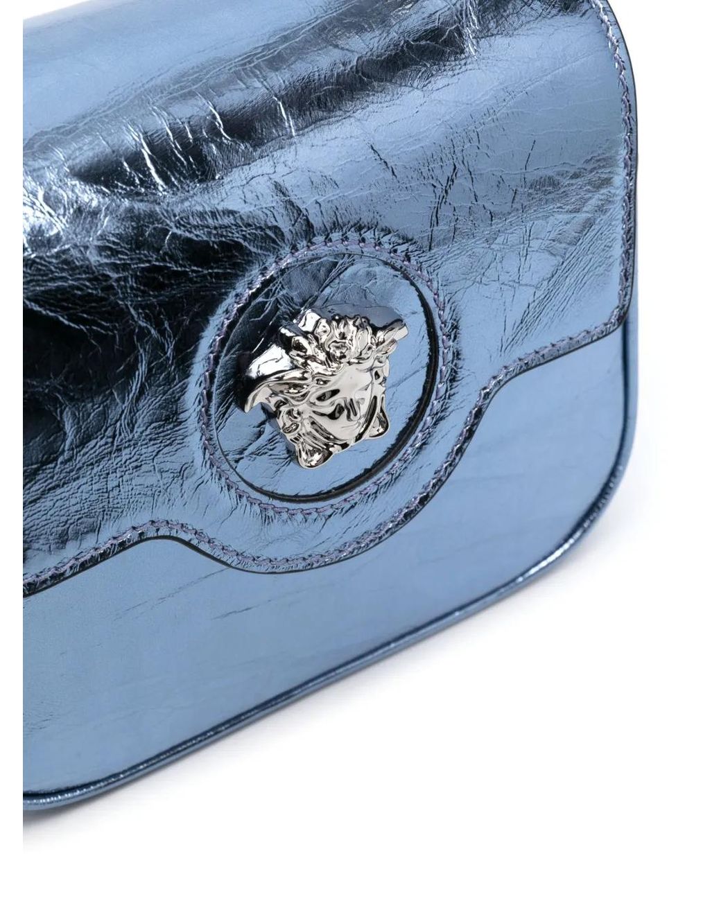 Versace Blue La Medusa Metallic Leather Mini Bag