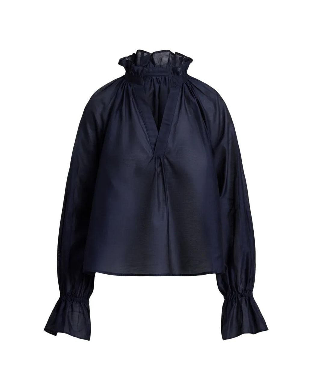 Polo Ralph Lauren Blue Ruffled-Collar Long-Sleeve Blouse