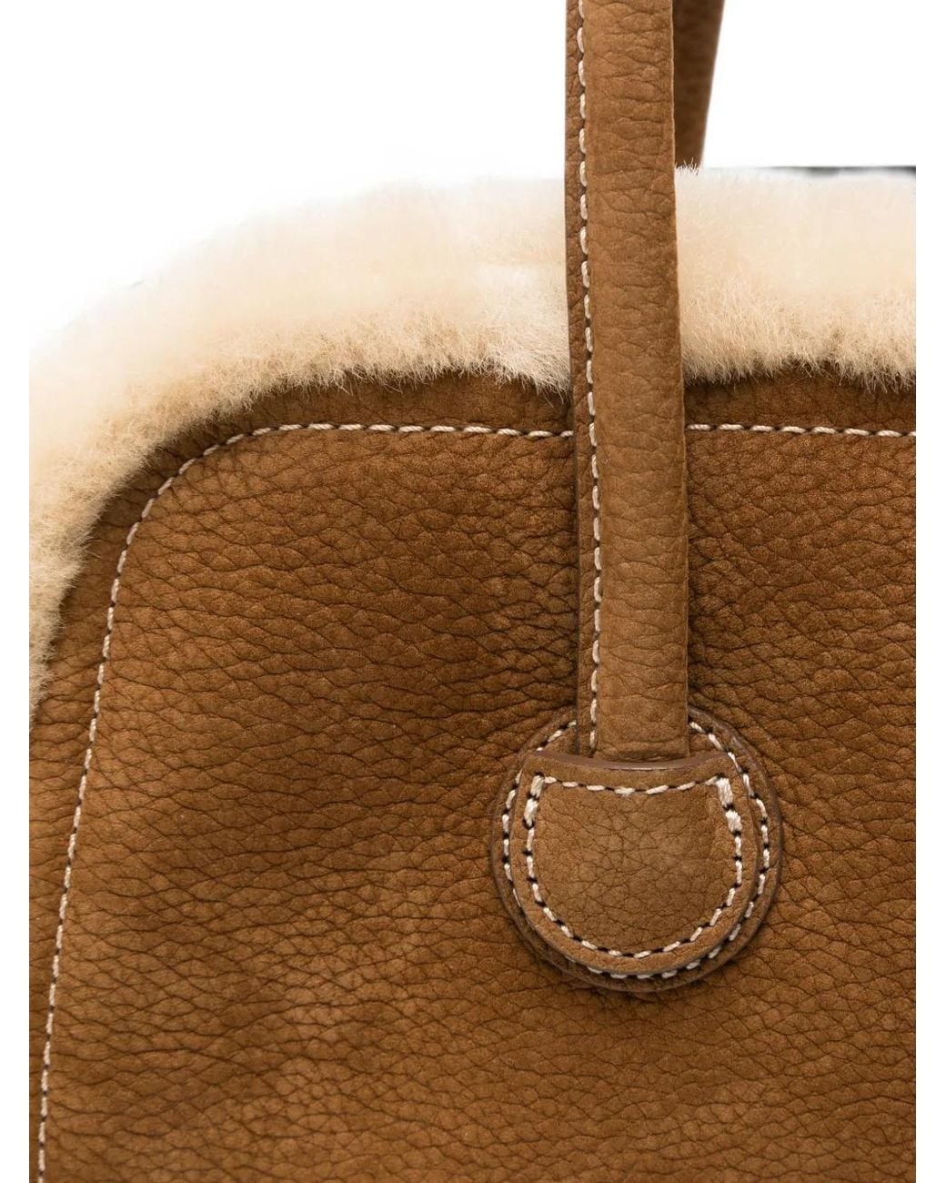 MARGE SHERWOOD Brown Shearling-Trim Debossed-Logo Tote Bag
