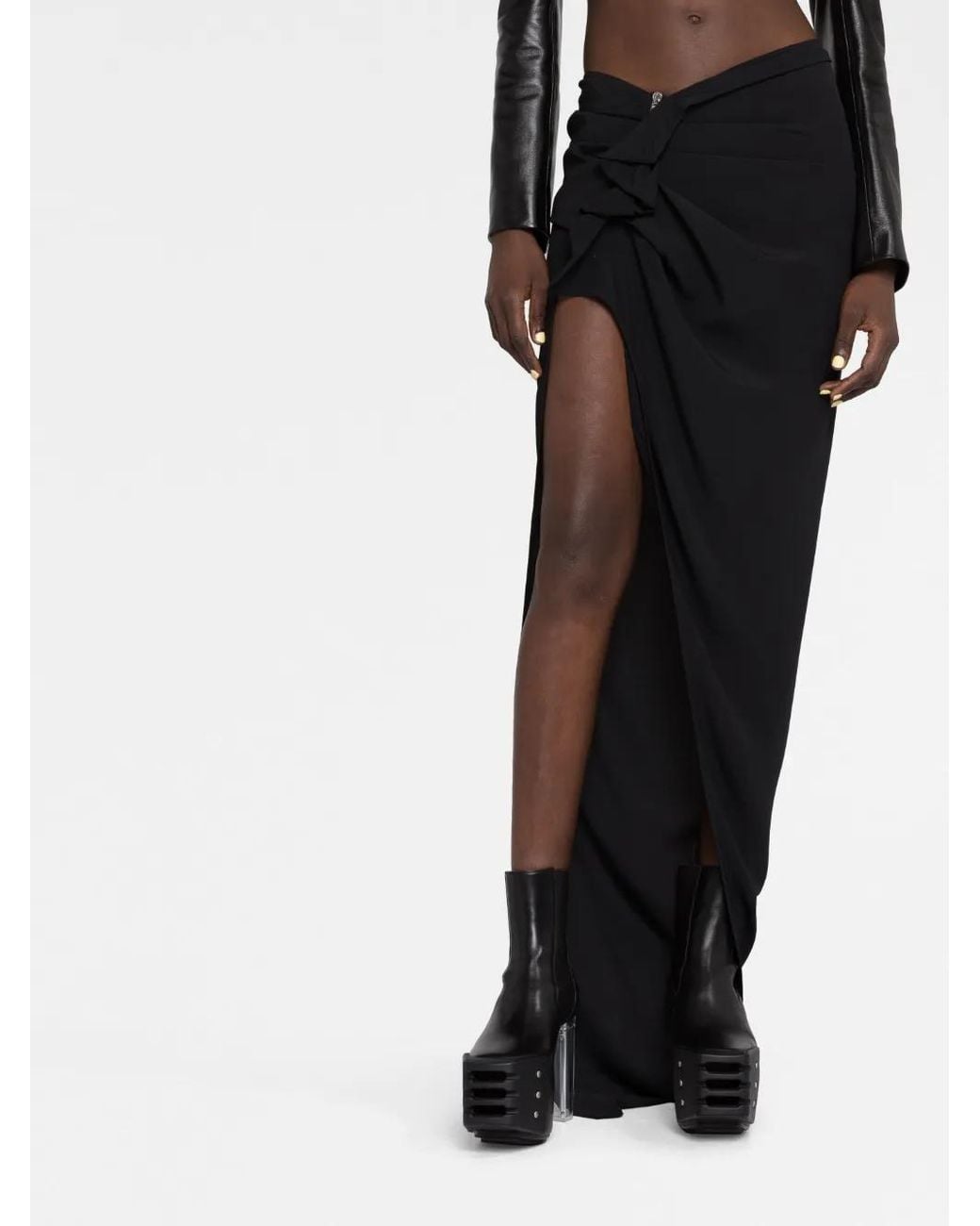 Rick Owens Black Draped Silk Blend Long Skirt