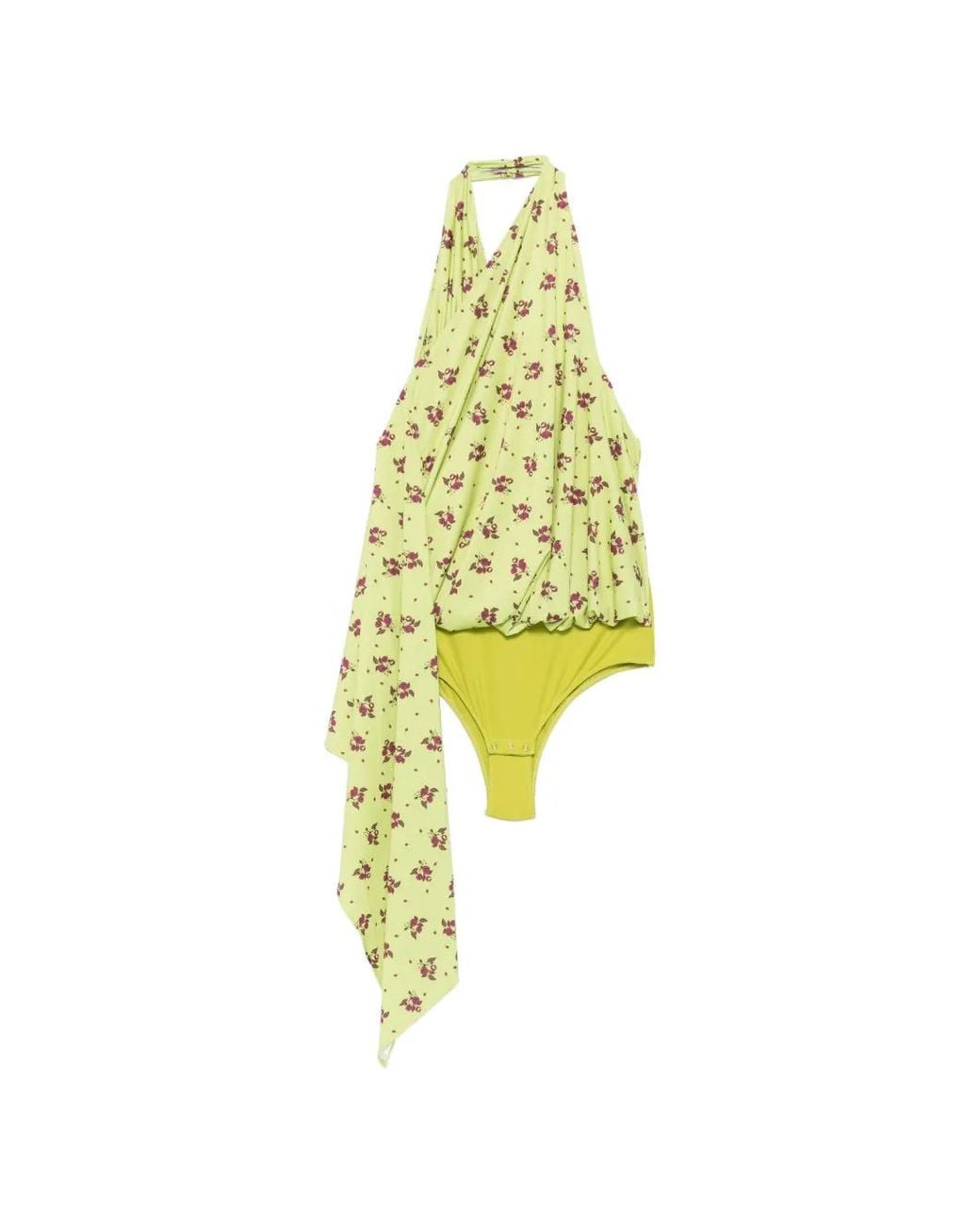 Coperni Yellow Draped Floral-Print Bodysuit