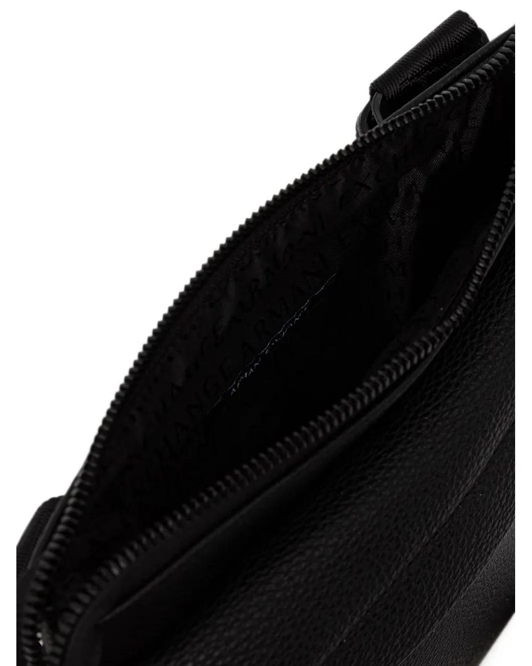 ARMANI EXCHANGE Black Logo-Plaque Pebbled-Effect Belt Bag for men