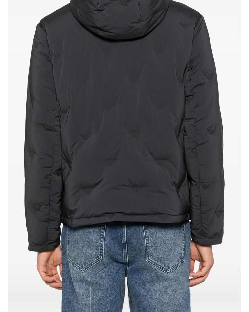 Emporio Armani Black Logo-Quilted Hooded Jacket for men