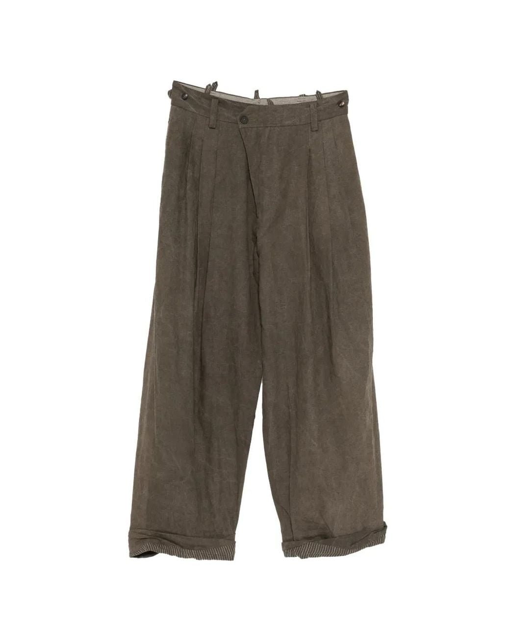 Ziggy Chen Green Pleated Wide-Leg Trousers for men
