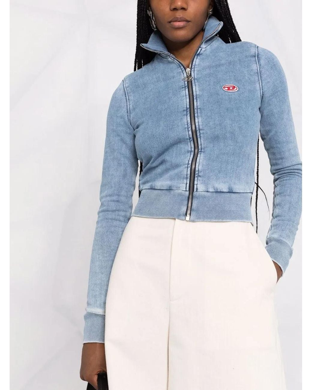 DIESEL Blue Logo-Patch Cropped Jacket
