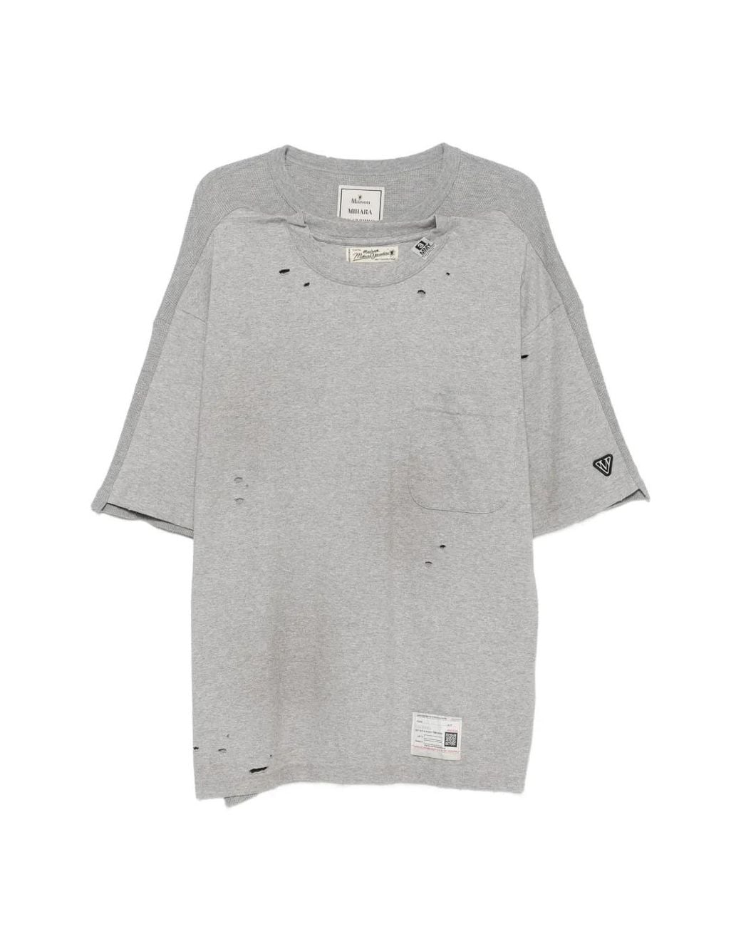 Maison Mihara Yasuhiro Gray Distressed-Effect Layered-Detail T-Shirt for men