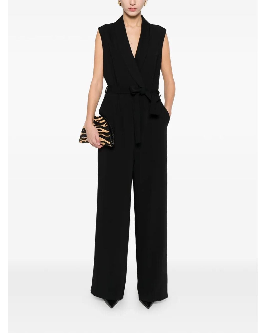 P.A.R.O.S.H. Black V-Neck Jumpsuit