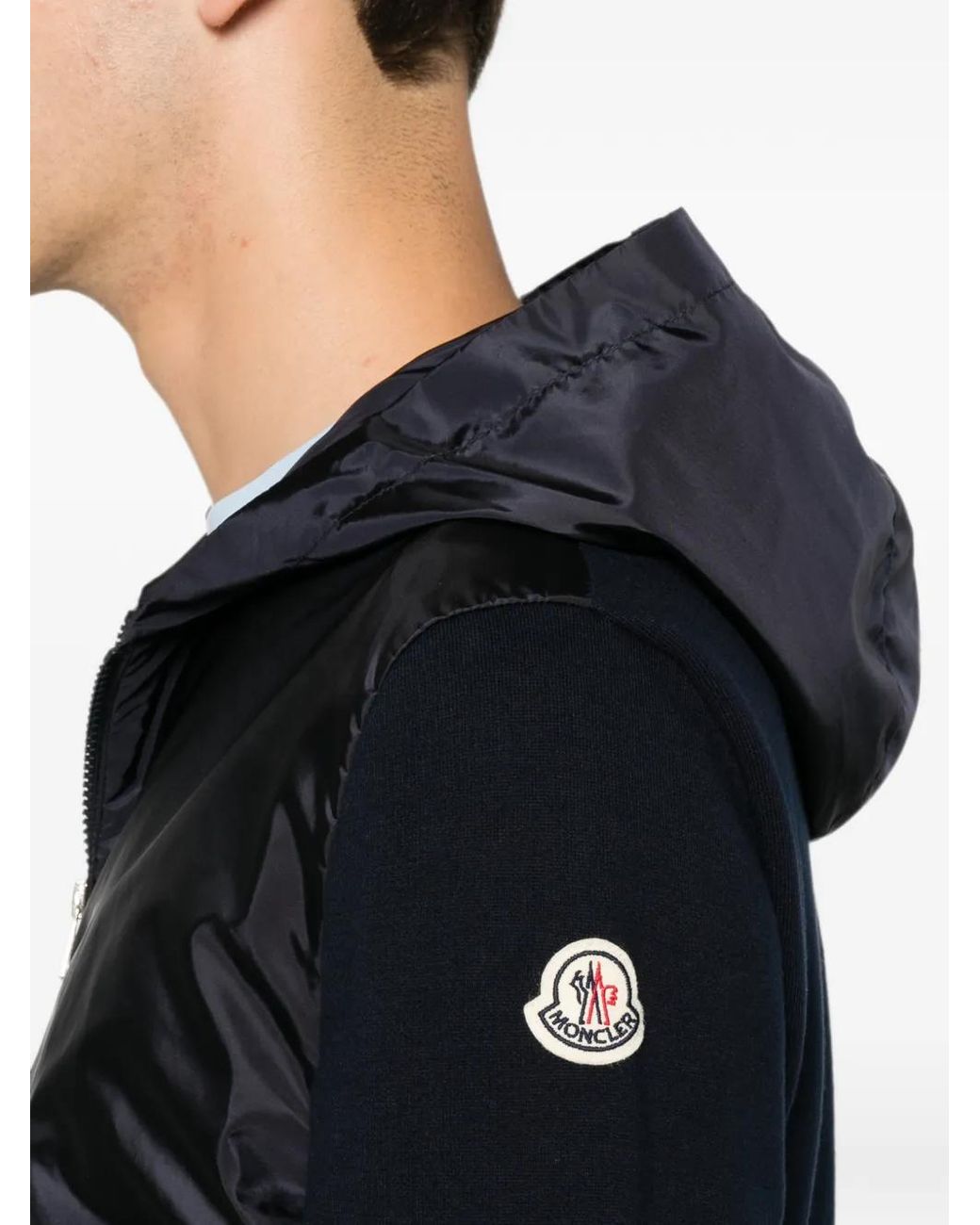 Moncler Blue Cotton Blend Zip-Up Hoodie for men