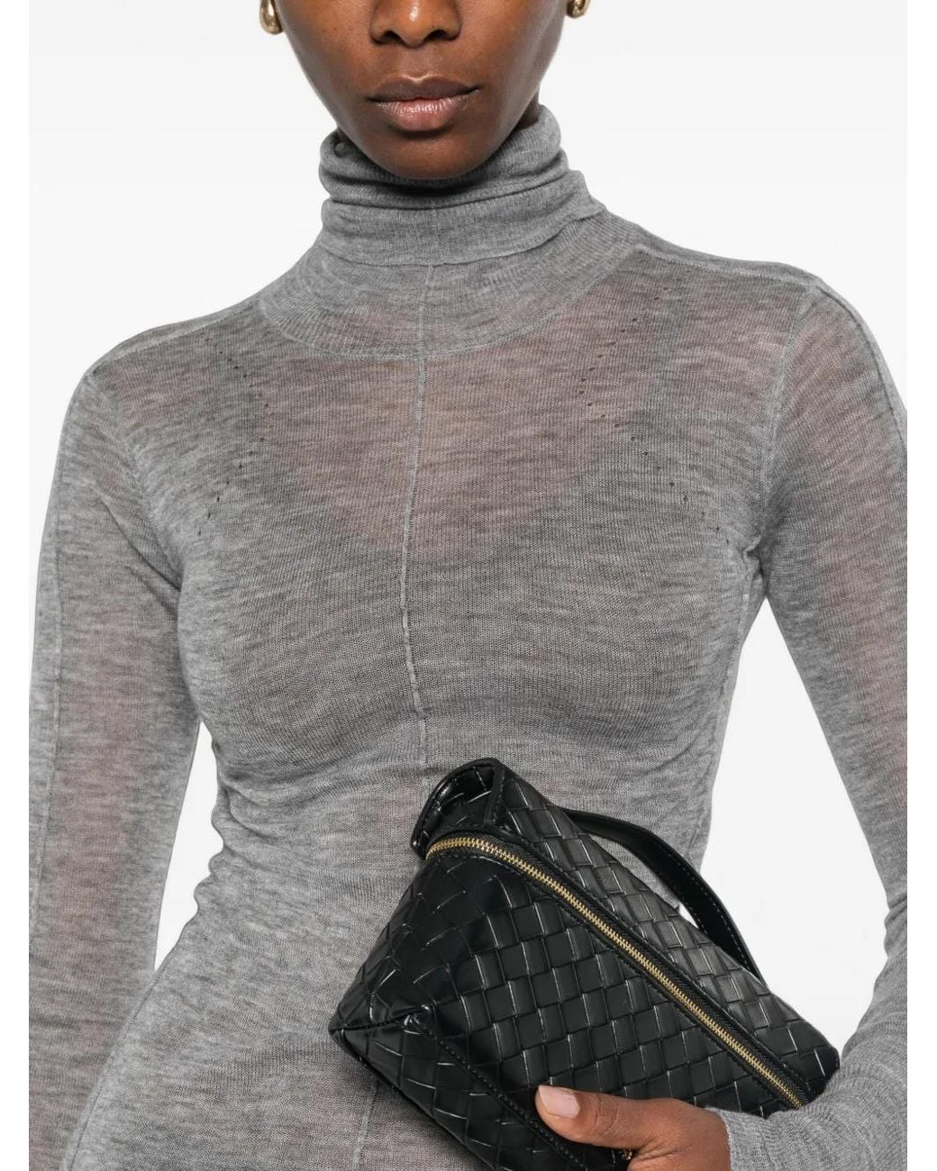 Elisabetta Franchi Gray Roll-Neck Wool Top