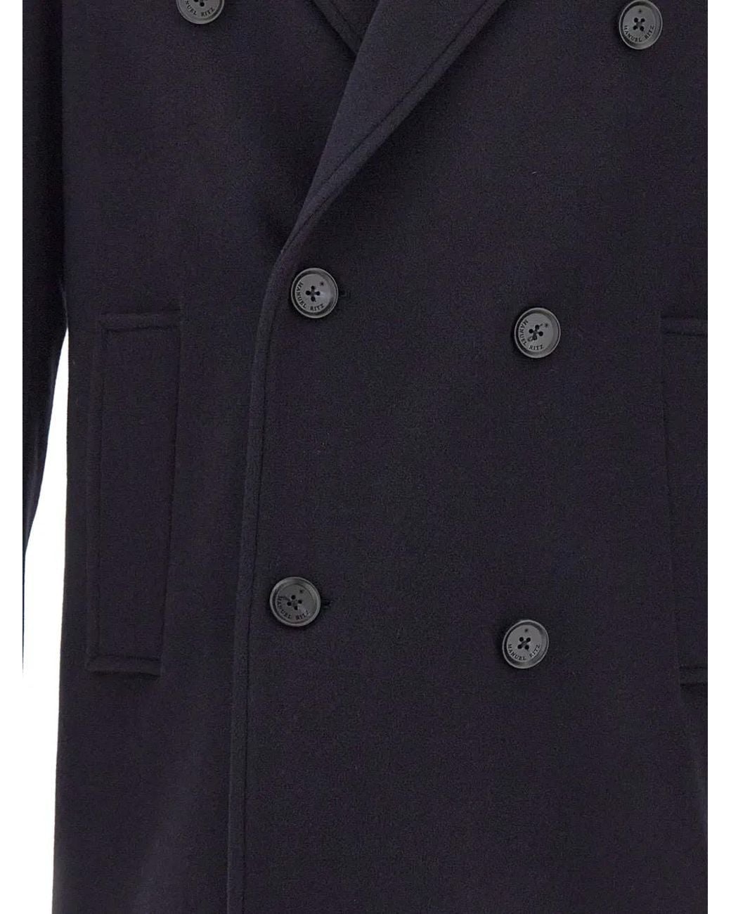 Manuel Ritz Blue Double-Breasted Peak-Lapel Coat for men