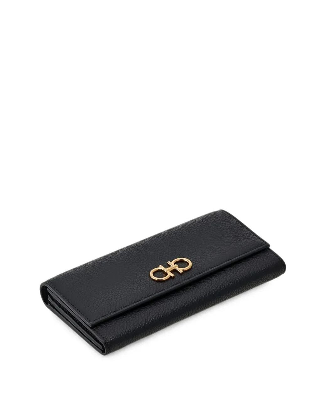 Ferragamo Black Gancini Wallet With Chain