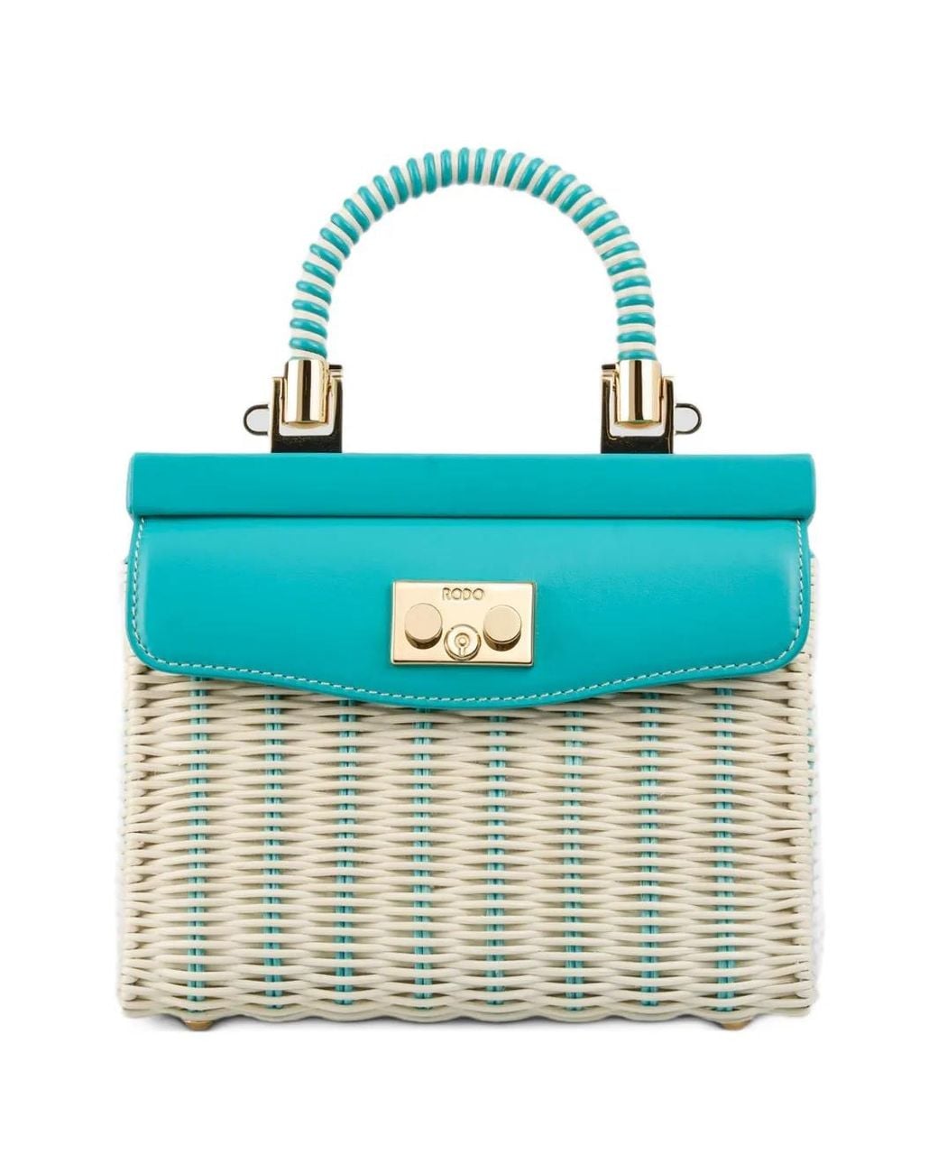 Rodo Blue Calf Leather-Trim Clutch Bag