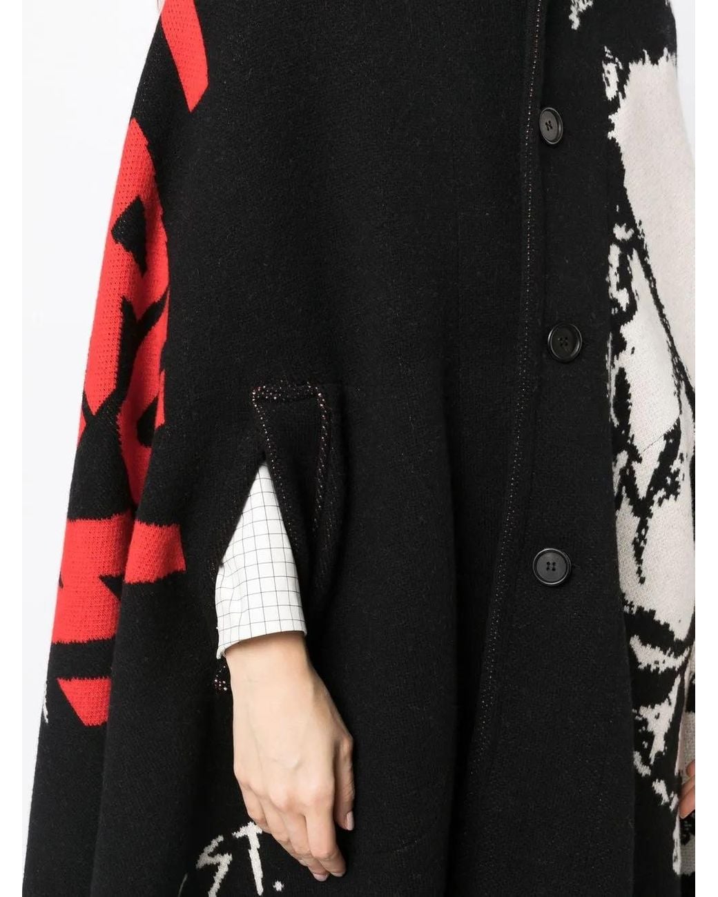 Philosophy Di Lorenzo Serafini Black Intarsia-Knit Hooded Cape