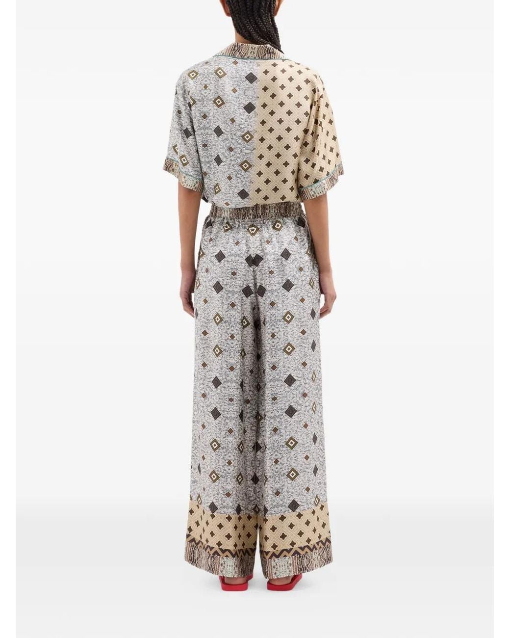 Pierre Louis Mascia White Aloe Geometric-Print Palazzo Pants