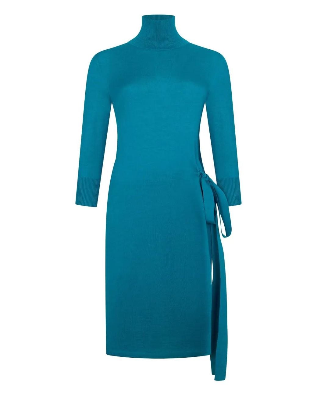 Malo Blue Turtleneck Tie Dress