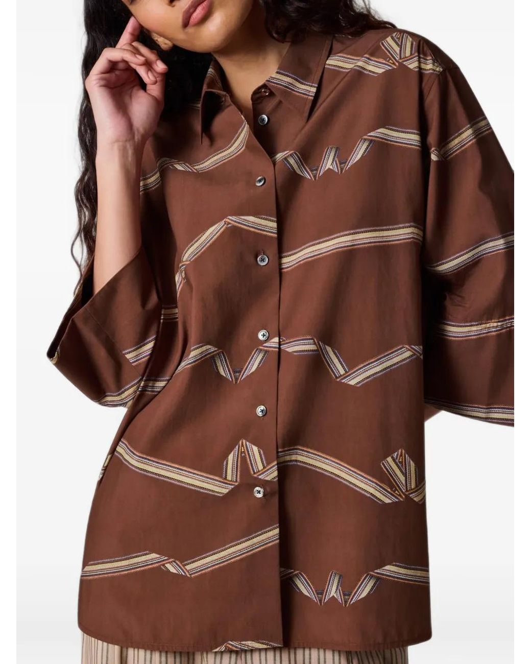 Paul Smith Brown Signature Stripe' Ribbon Print Shirt