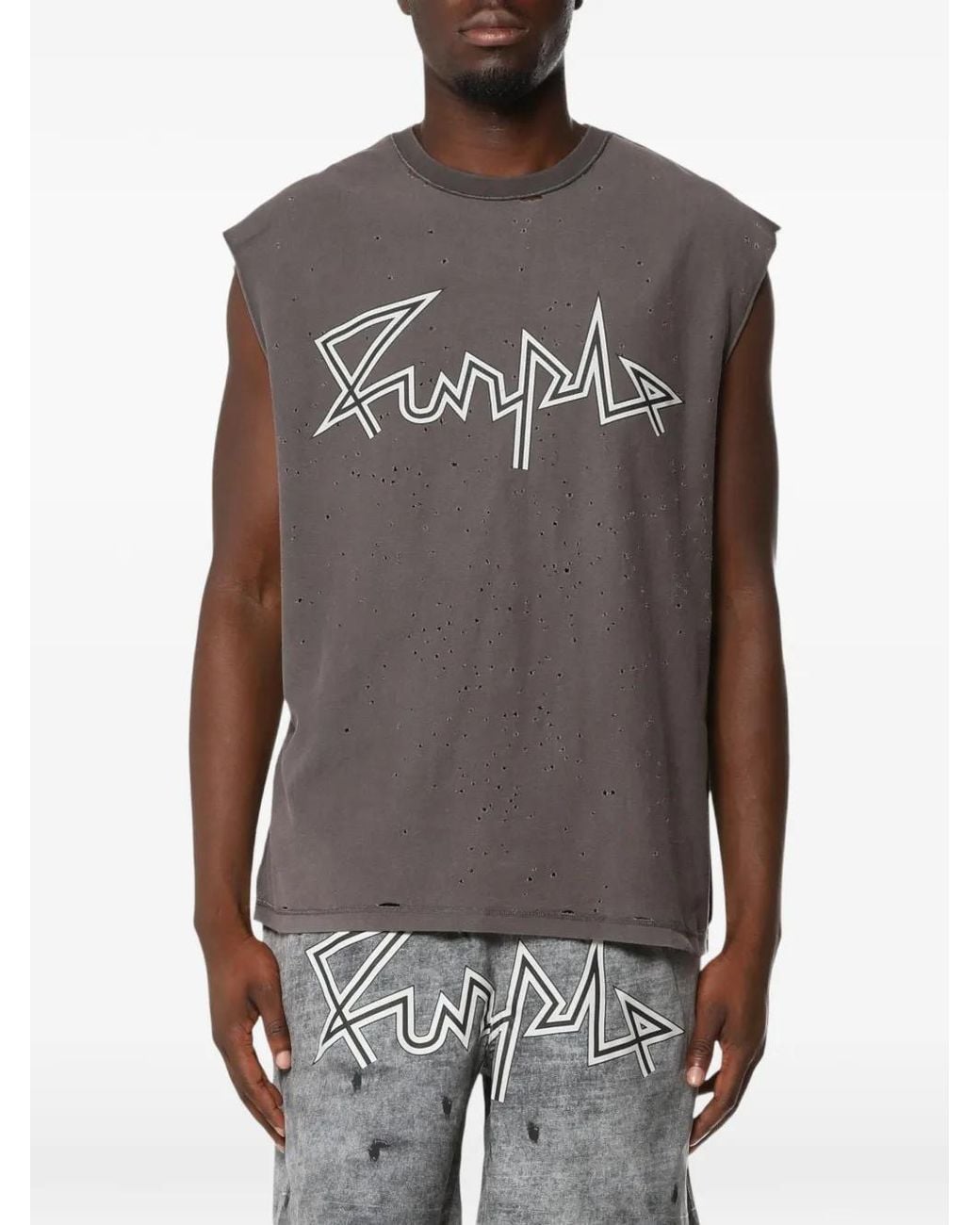 Purple Brand Gray Distressed Logo-Print Tank Top