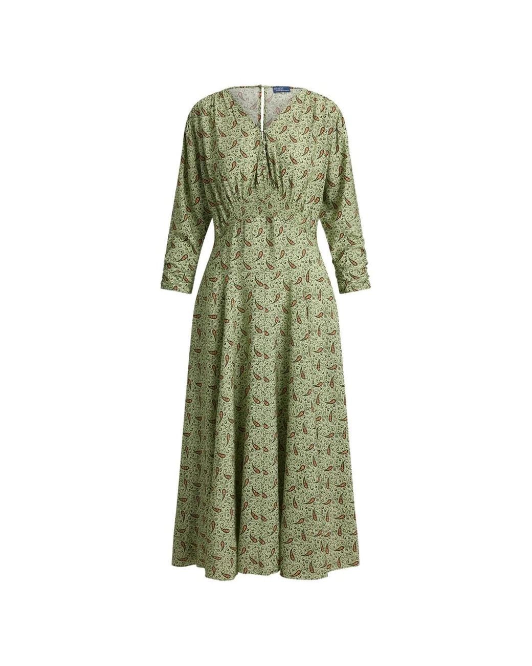 Polo Ralph Lauren Green Paisley V-Neck Midi Dress