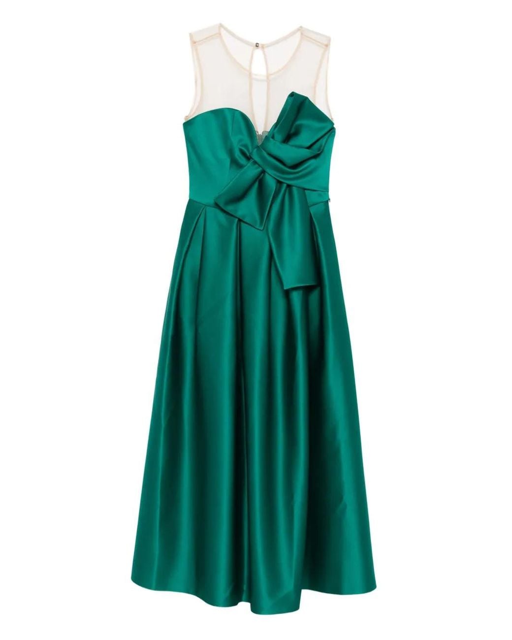 Nissa Green Bow-Detail Midi Dress