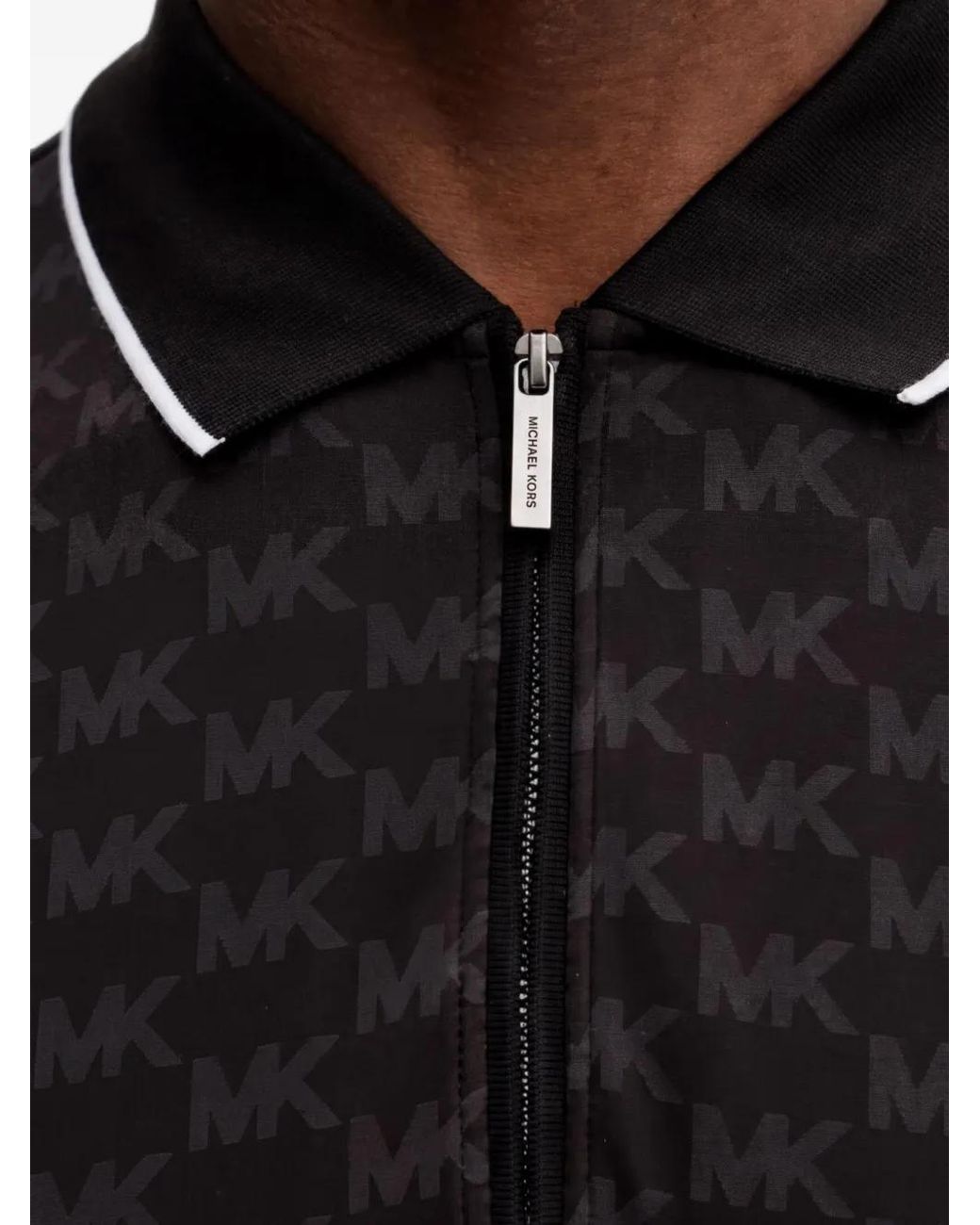 Michael Kors Black Monogram-Pattern Zipped Polo Shirt for men
