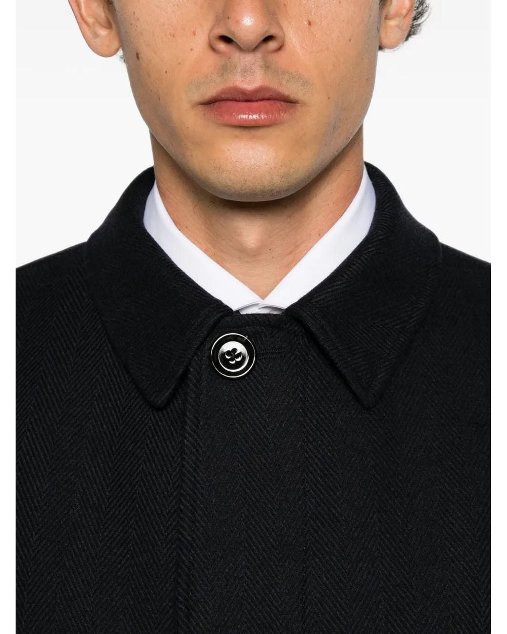 Lardini Black Herringbone Single-Breasted Coat for men