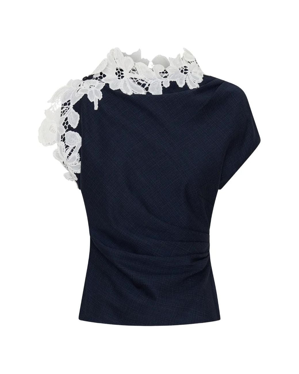Anna Quan Blue Meier Lace-Trimmed Top