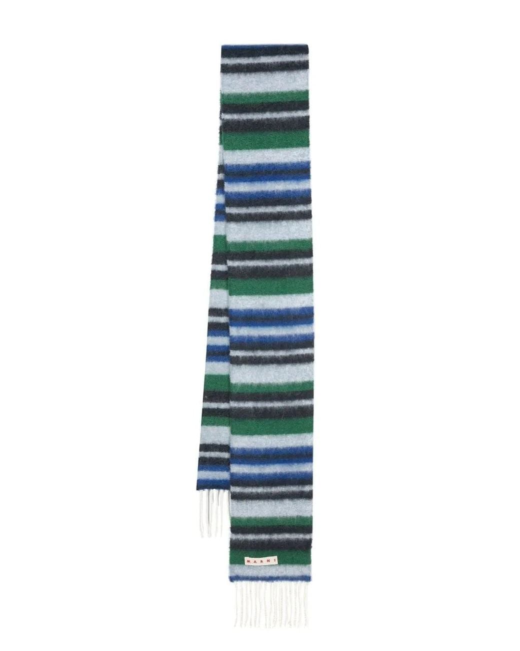 Marni Green Fringed Colour-Block Scarf for men