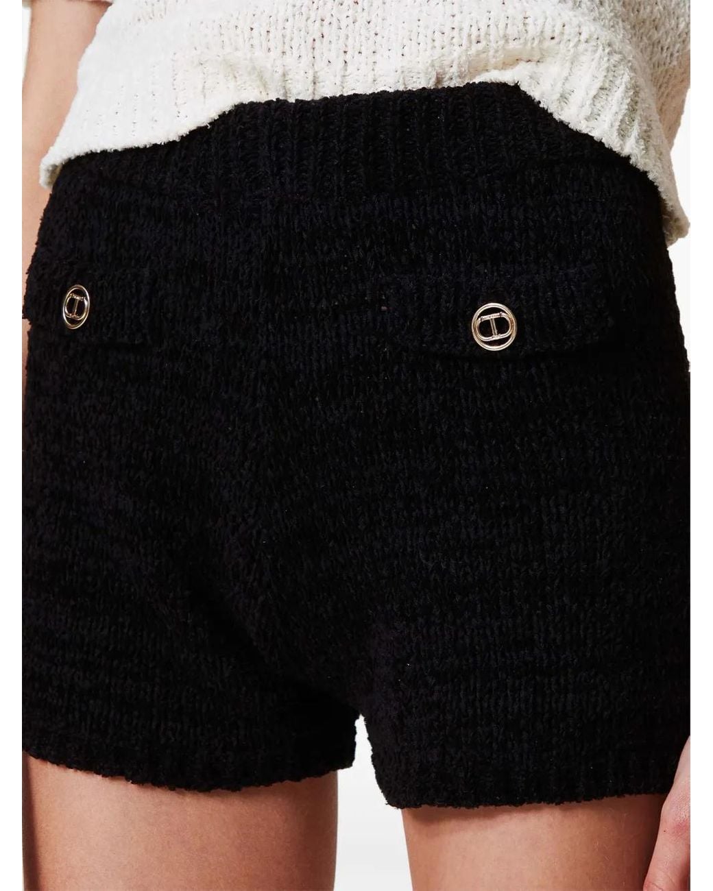 Twinset Black Oval T Button-Detail Shorts