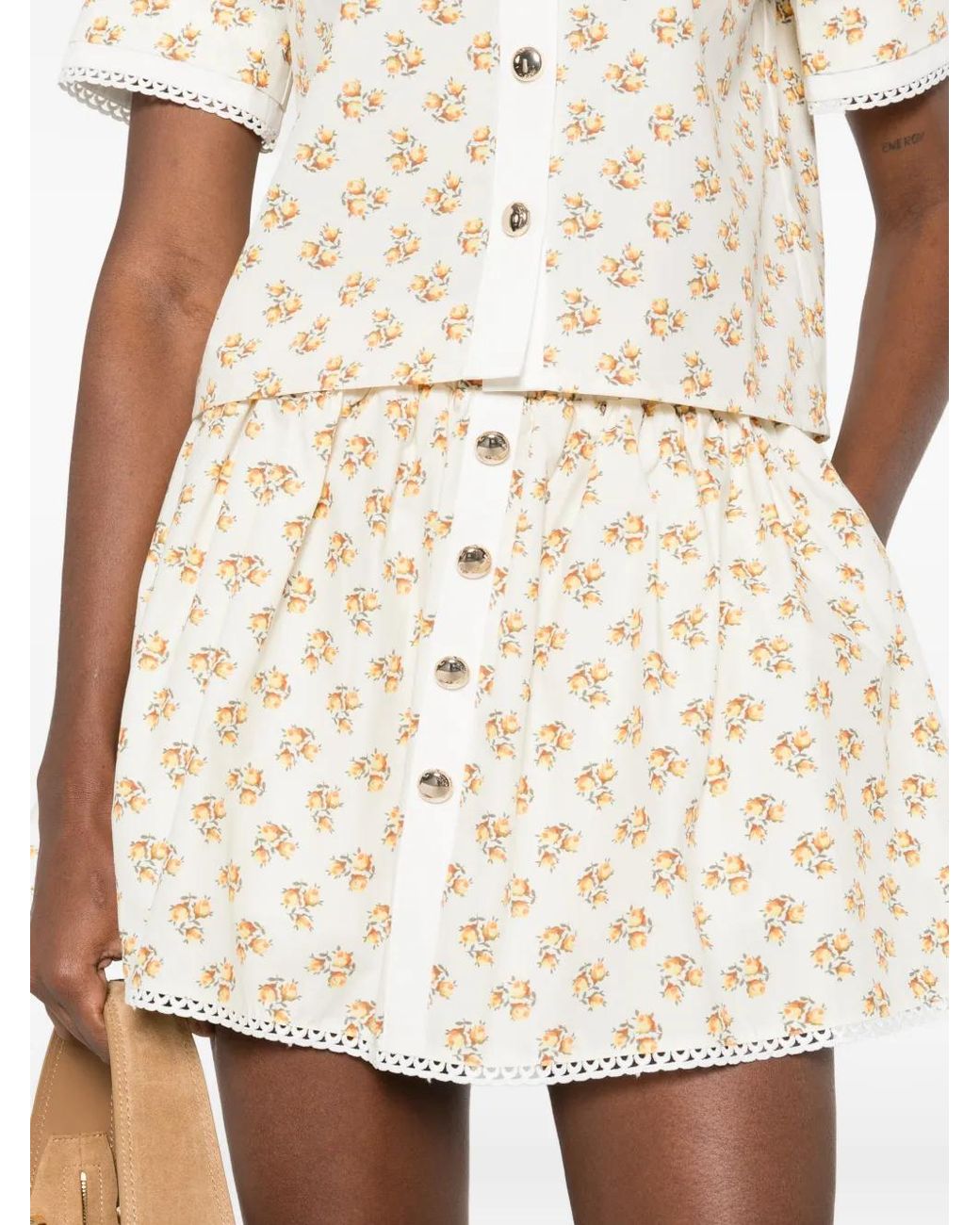 Maje Natural Printed Skirt With Rickrack Trim