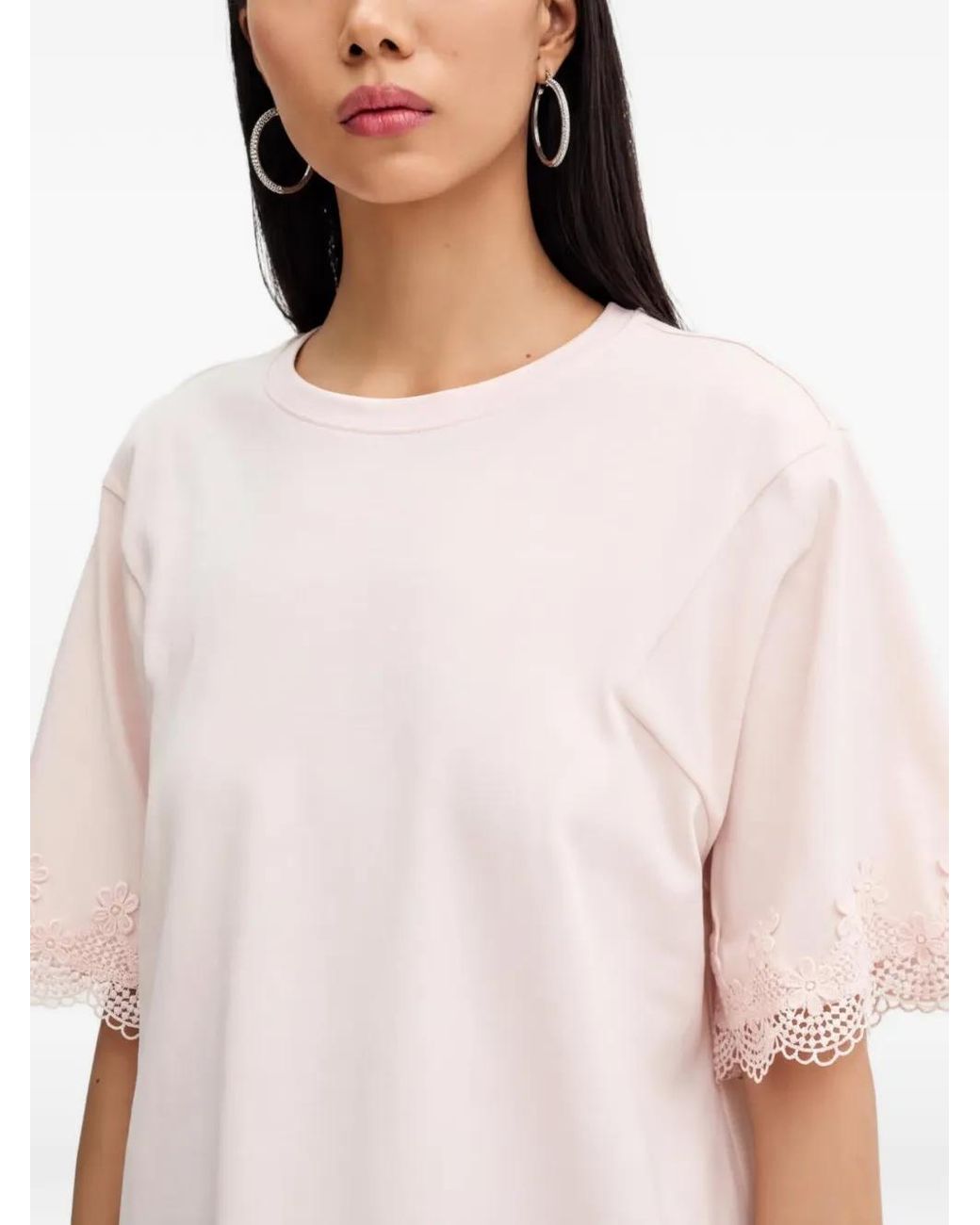 Twinset White Lace-Trim T-Shirt