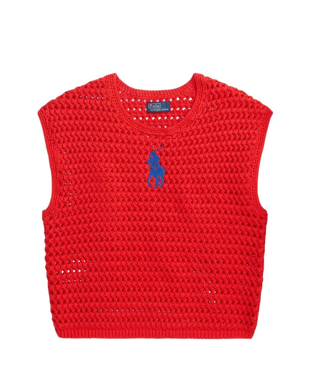 Polo Ralph Lauren Red Crochet Logo-Detail Top